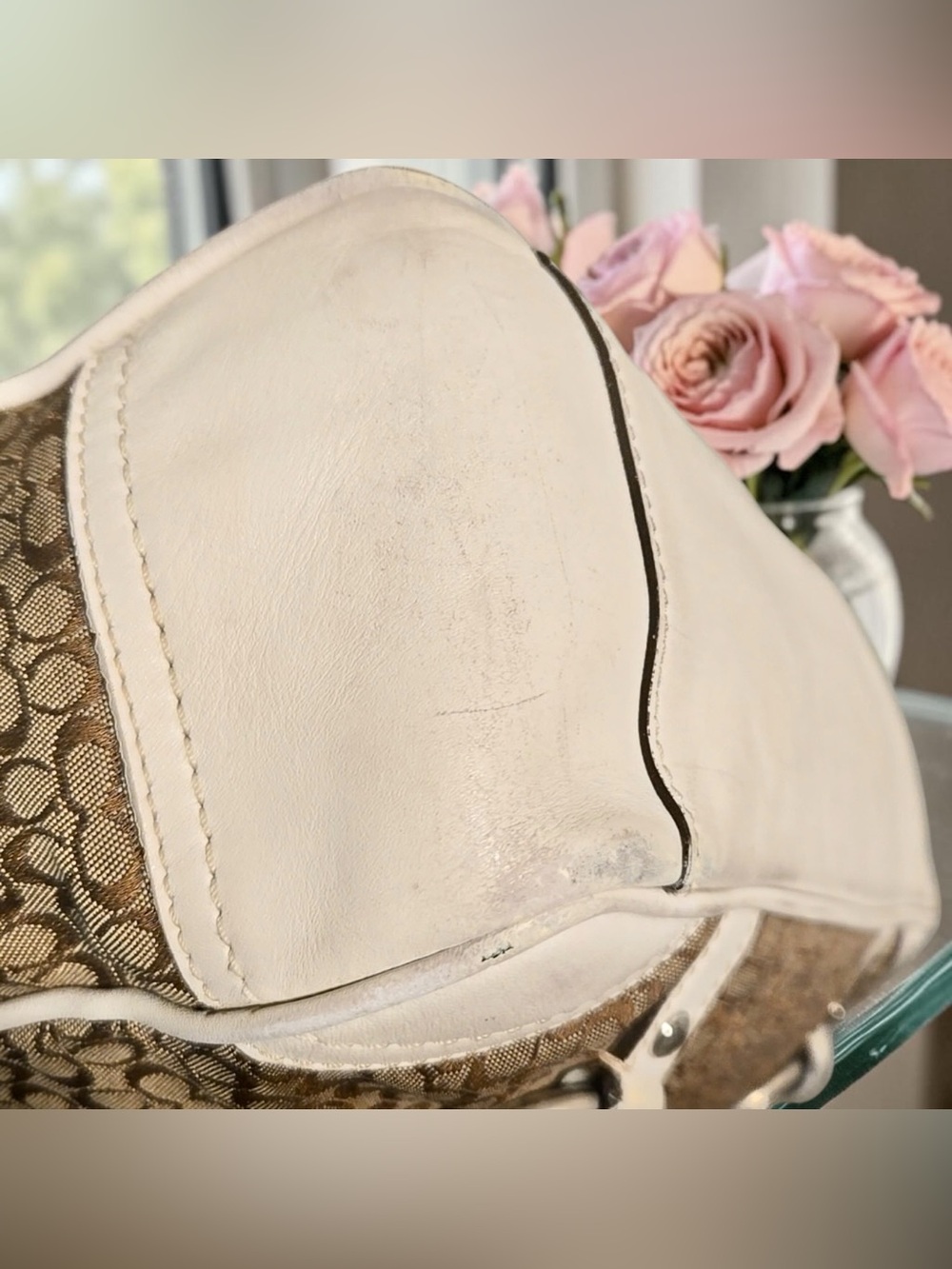 Coach 2007 Khaki and Chalk Signature Canvas Tote with Leather Trim - Picture 9 of 14